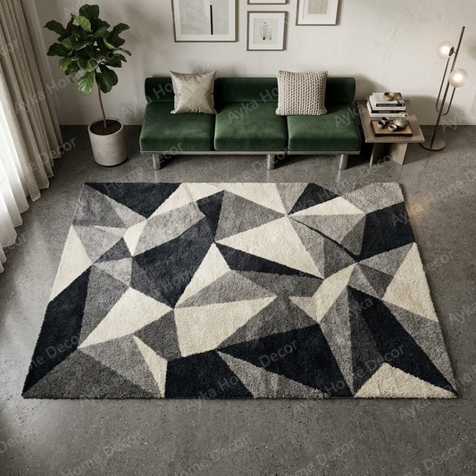Onyx Geometric Sanctuary Designer Shaggy Rug