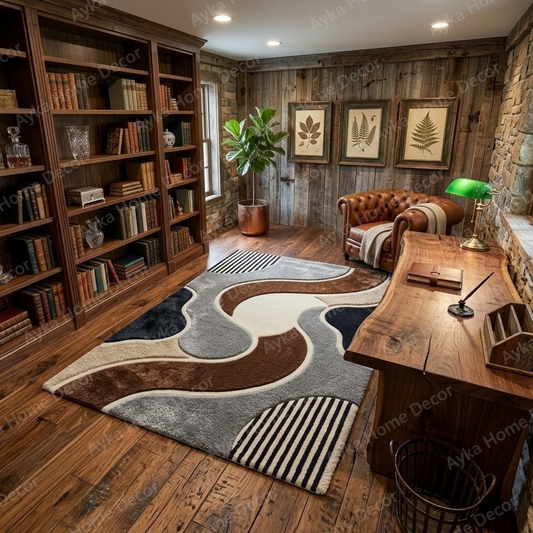 Abstract Striped Contour Shaggy Rug