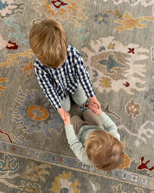 Linus Soft Grey & Gold Floral Oushak Rug