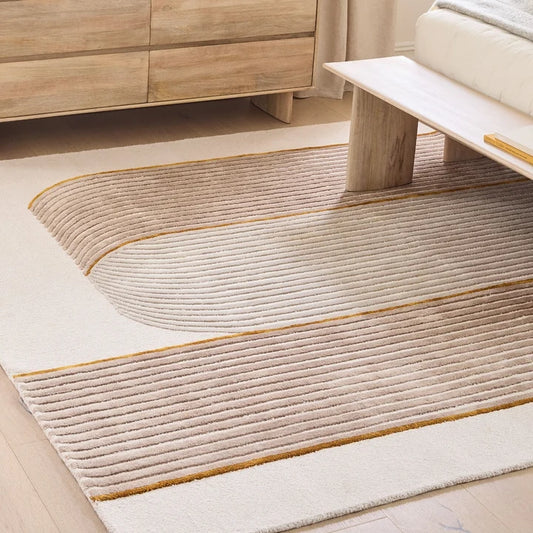 Minimalist Sand & Cream Wave Tufted Area Rug