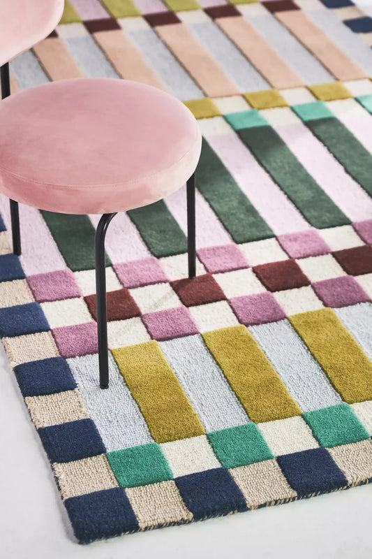 Color Grid Block Hand-Tufted Wool Rug