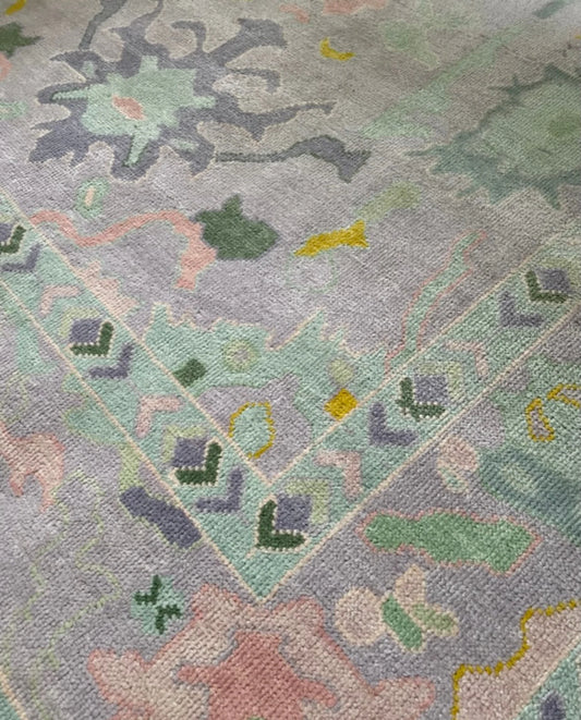 Soft Lavender & Mint Green Medallion Oushak Rug