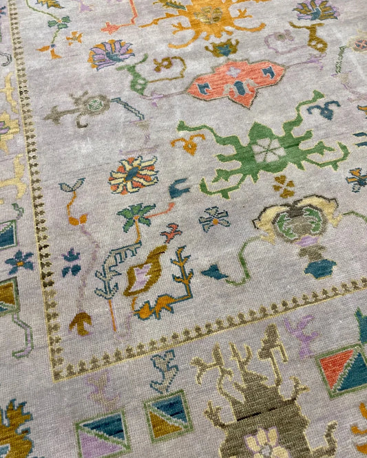 Muted Lavender & Green Floral Oushak Rug