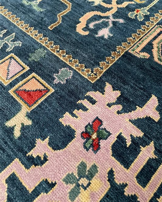 Max Deep Royal Blue & Gold Floral Oushak Rug