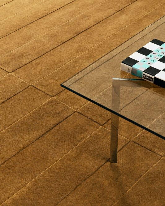 Contemporary Ochre Textured Grid Accent Rug