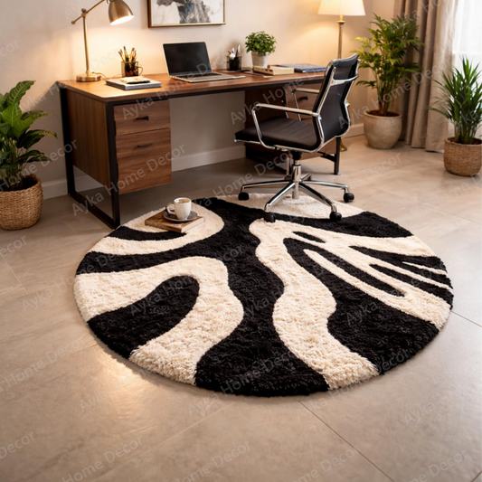 Midnight Fluidity Designer Round Shaggy Rug