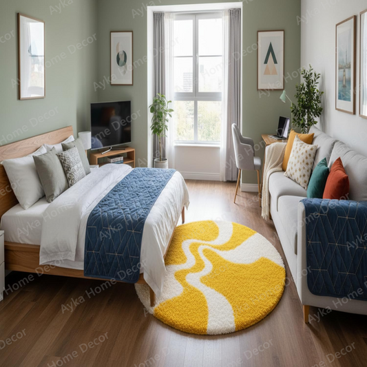 Golden Wave Round Shaggy Rug