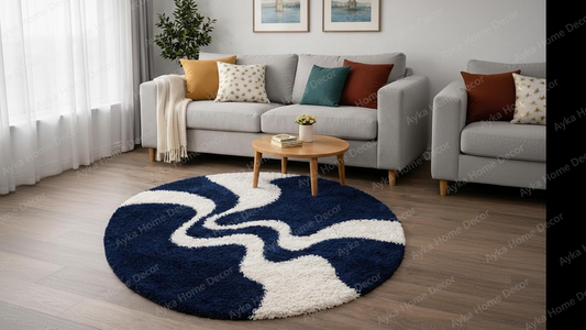 Oceanic Wave Round Shaggy Rug