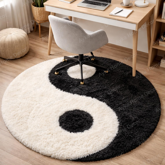Yin-Yang Harmony Round Shaggy Rug