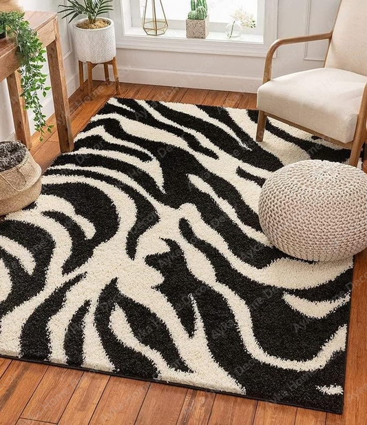 Savanna Zebra Striped Shaggy Rug