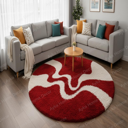 Crimson Wave Round Shaggy Rug