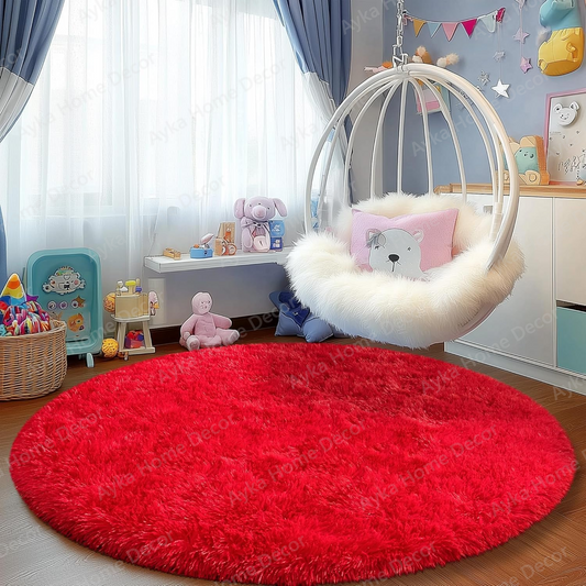 Crimson Horizon Round Shaggy Rug