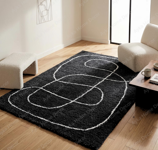 Minimalist Wave Line Plush Shaggy Carpet