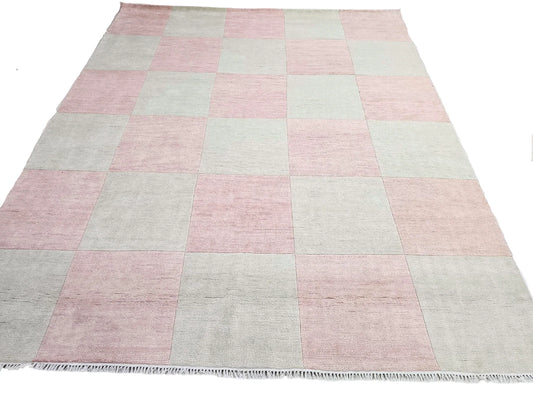Charlotte Blush Pink & Ivory Checkerboard Wool Rug
