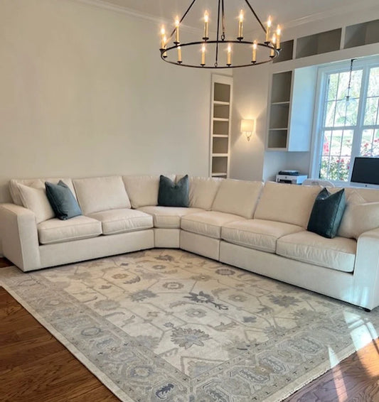 Emory Vintage Style Muted Blue & Cream Oushak Rug