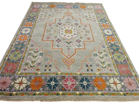Cora Sage Green & Pastel Medallion Oushak Rug