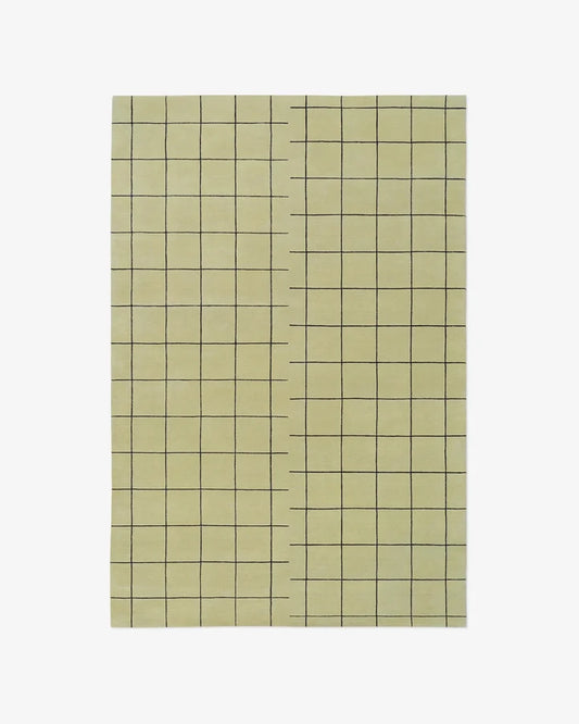 Nordic Sage Leaf Grid Line Hand-Tufted Wool Rug