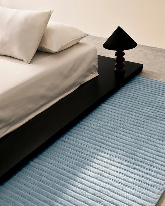 Ice Blue Linear Texture Hand-Tufted Area Rug