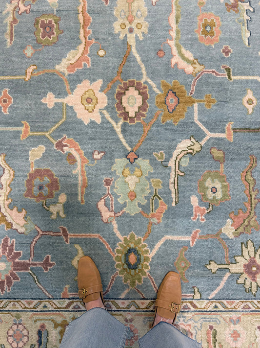 Madeline Vintage Style Blue Wool Oushak Rug
