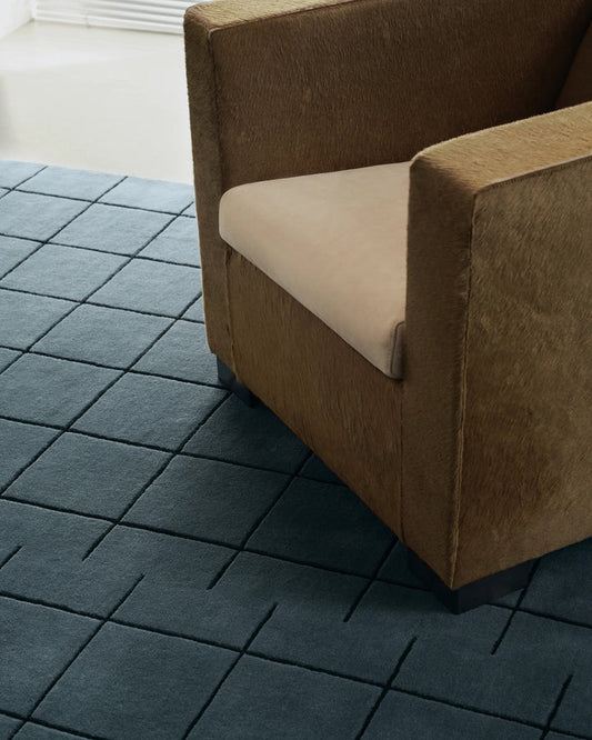 Slate Ocean Linear Check Hand-Tufted Area Rug