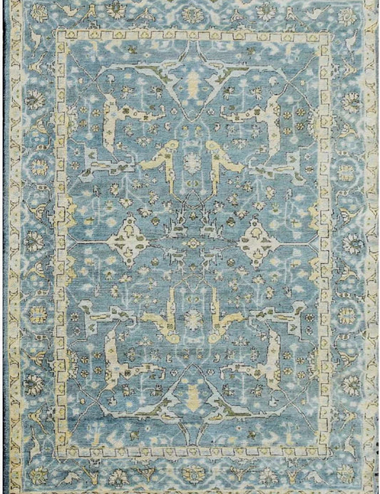 Muted Sky Blue & Cream Bordered Oushak Rug