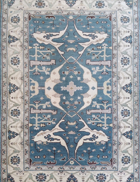Ocean Blue & Ivory Medallion Oushak RugOcean Blue & Ivory Medallion Oushak Rug