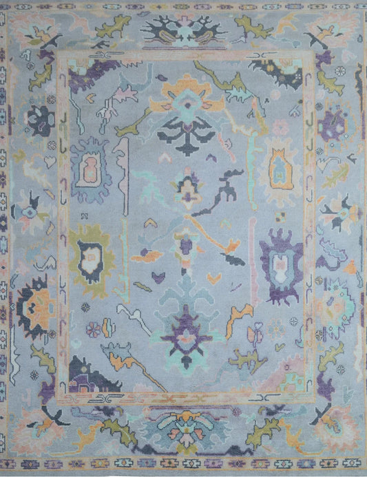 Muted Ice Blue & Pastel Multi-Tone Oushak Rug