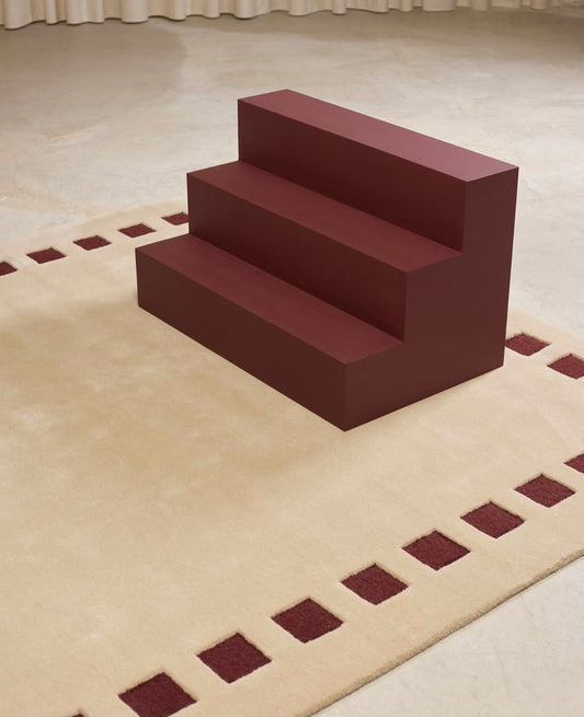Cream Burgundy Modern Geometric Hand Tufted Rug