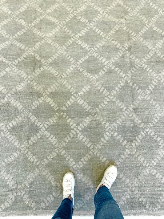 Anne Sage Green Geometric Lattice Oushak Rug