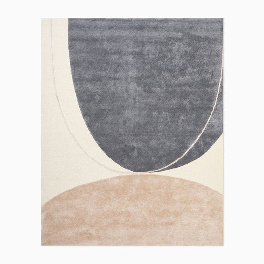 Charcoal & Beige Minimalist Curved Tufted Rug