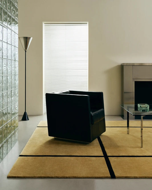 Minimalist Bold Black Line Ochre Wool Rug