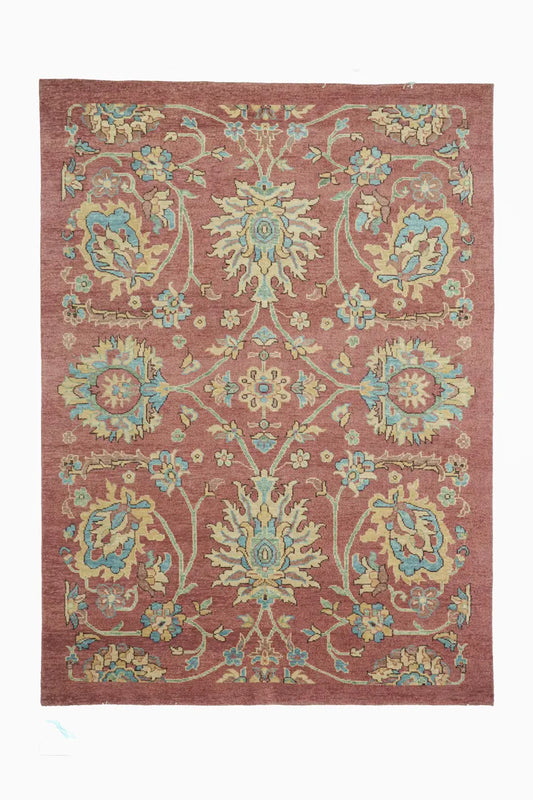 Muted Rose Pink & Sage Floral Oushak Rug