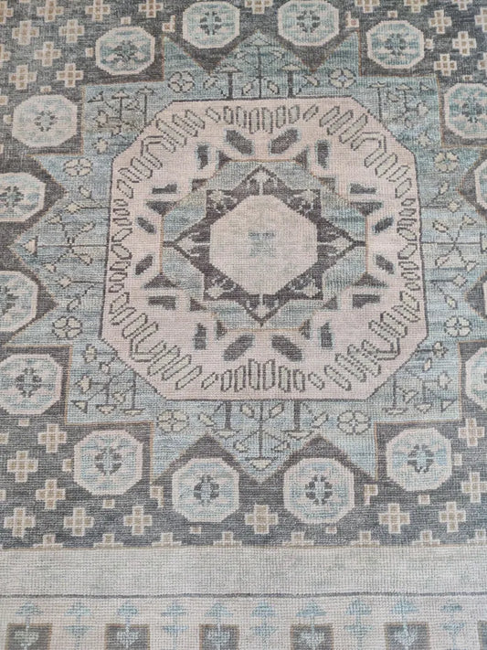 Muted Sage Green & Beige Medallion Oushak Rug