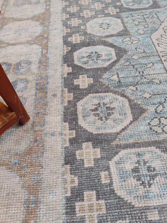 Muted Sage Green & Beige Medallion Oushak Rug