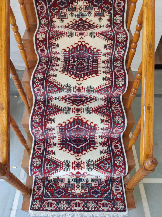 Ivory & Crimson Red Tribal Medallion Runner Rug