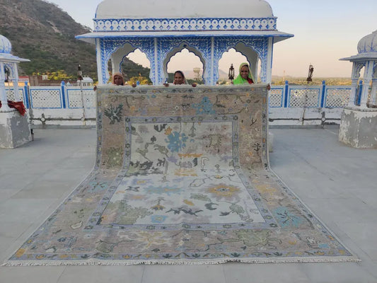 Distressed Neutral Grey & Pastel Wool Area Rug
