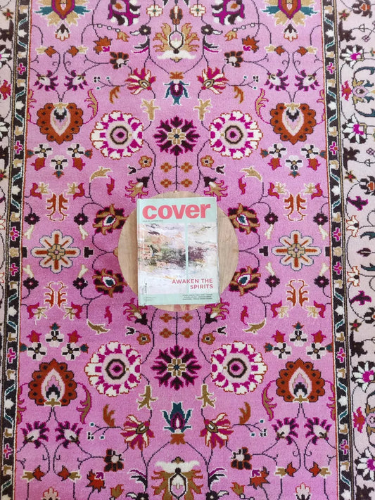 Vibrant Pink & Ivory Floral Oushak Rug
