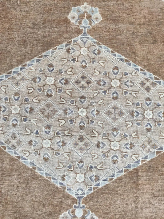 Brown & Beige Diamond Medallion Oushak Rug