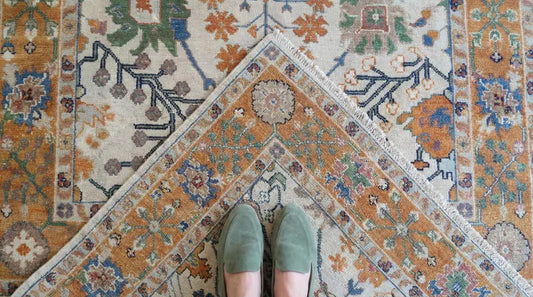 Ivory & Ochre Yellow Gold Bordered Oushak Rug