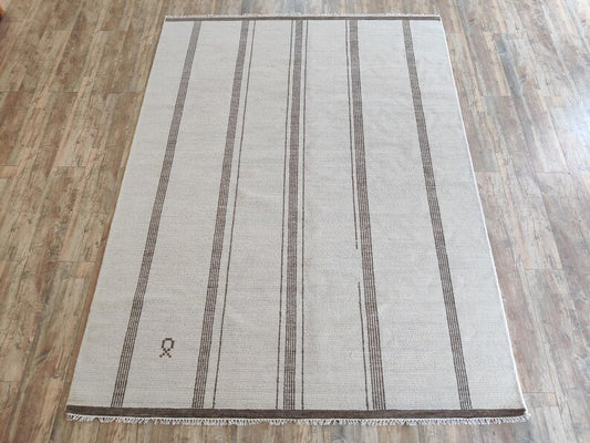 Minimalist Off-White & Brown Striped Area Rug