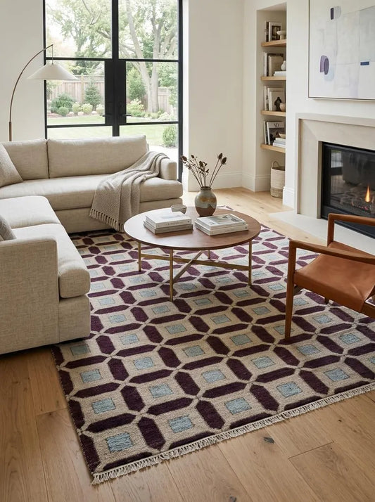 Deep Purple & Sky Blue Geometric Lattice Area Rug