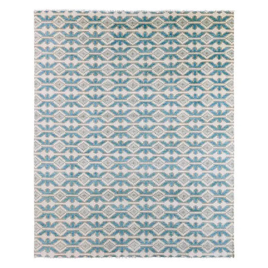 Ocean Blue & Cream Geometric Trellis Area Rug