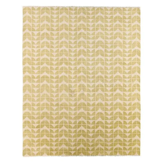 Lime Green & Cream Leaf Pattern Area Rug
