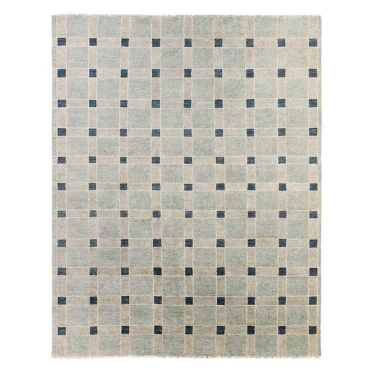 Light Blue & Cream Plaid Grid Area Rug