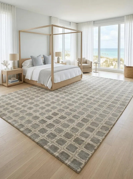 Grey & Off-White Geometric Lattice Area Rug