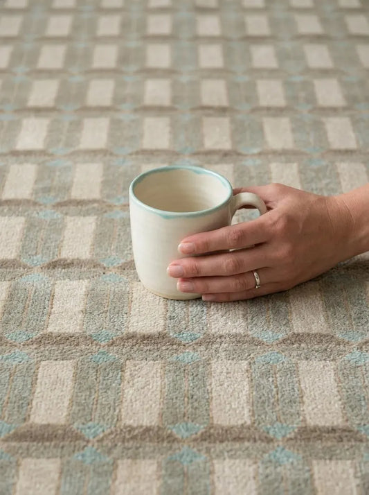 Beige & Cream Geometric Block Pattern Rug