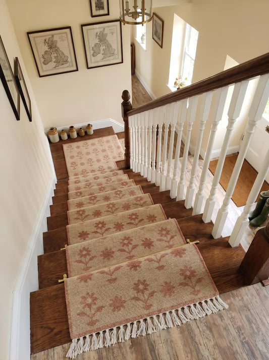 Terracotta Pink & Beige Floral Stair Runner Rug