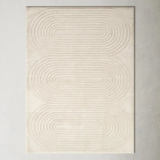 Minimalist Soft Off-White Ribbed Concentric Tufted Area Rug