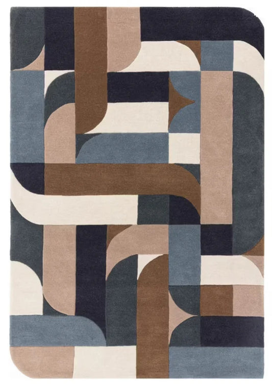 Earthy Tone Curved Pattern Tufted Area Rug