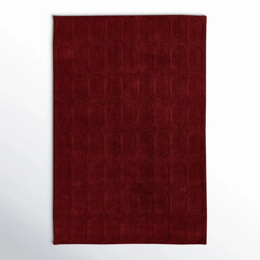 Burgundy Oval Relief Hand-Tufted Wool Rug